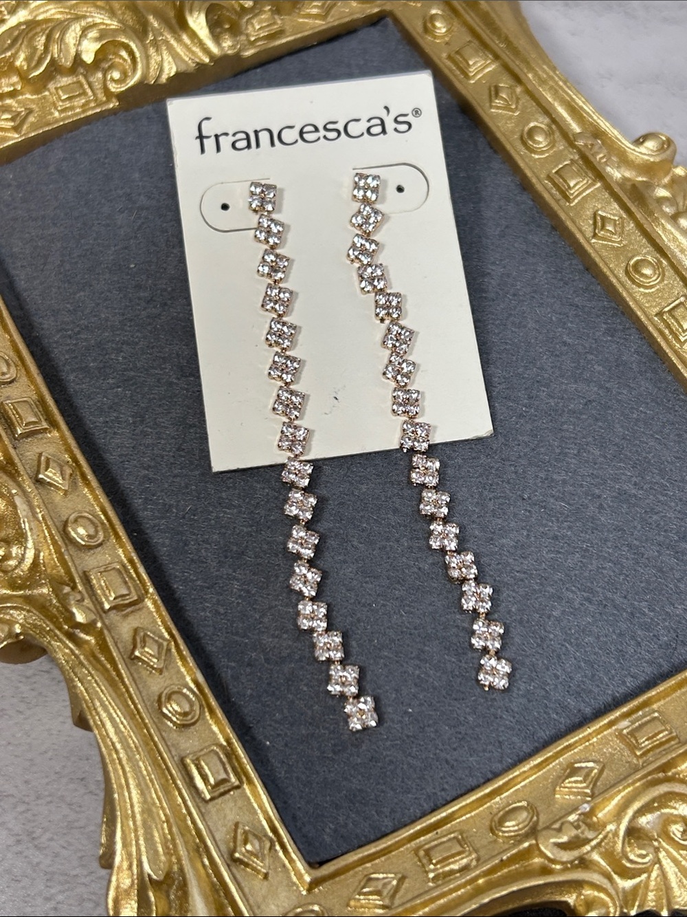 Francesca's Collections Gold Sparkling Square Crystal Drop Earrings